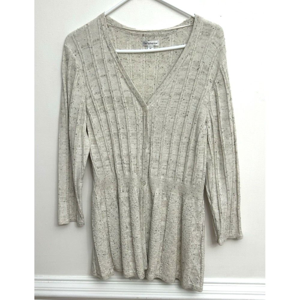 Croft & Barrow Speckled V-Neck Cardigan Sweater Women's XL 3/4 Sleeve Peplum